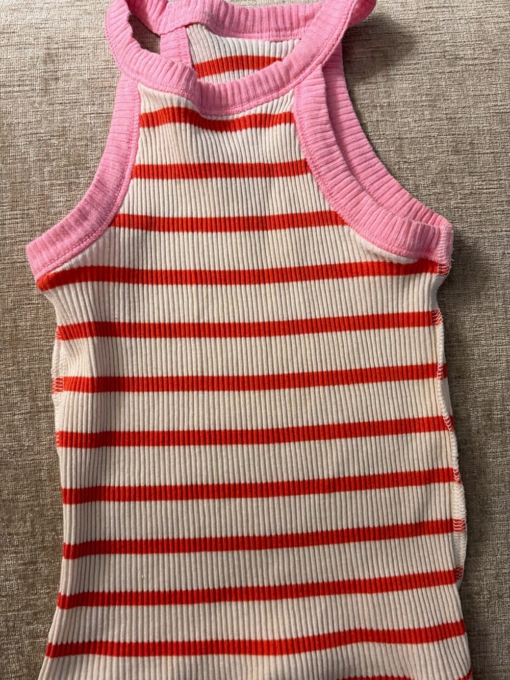 Old Navy Cream Tank with Red Stripes and Pink Trim
